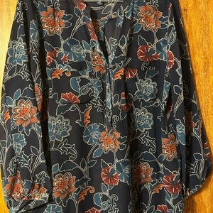 Gap Women’s XL- Sheer Navy blue with Orange, Blue, mauve accents